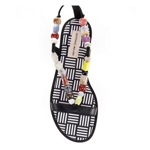 NEW Antonio Melani Loola Beaded Leather Ankle Wrap Flat Sandals
